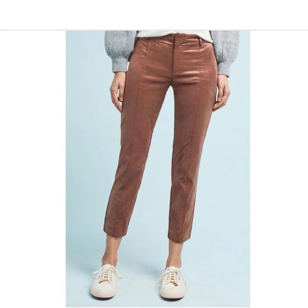 Anthropologie The Essential Slim Ankle Pants Velvet Brown Size 12